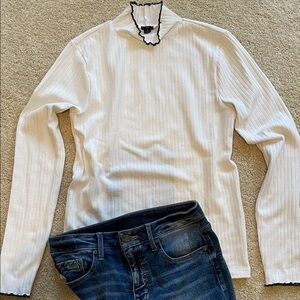 J. Crew Cream Ribbed Long Sleeve Top with Black Trim